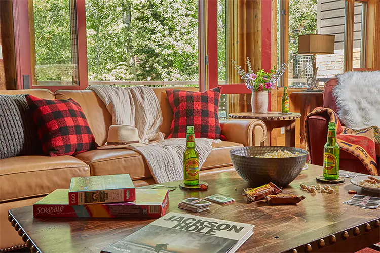 A cozy living room at a residence in Teton Village, WY.
