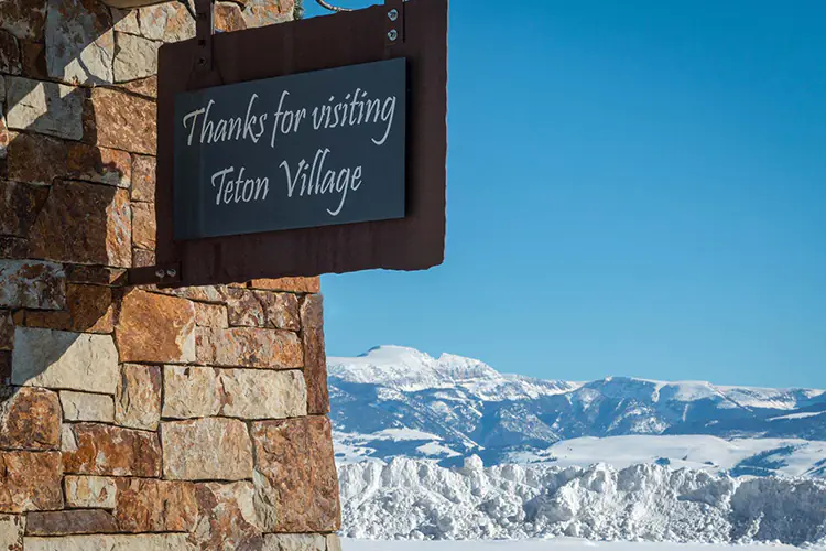 The Teton Village thank you sign near the entrance of Teton Village, WY.